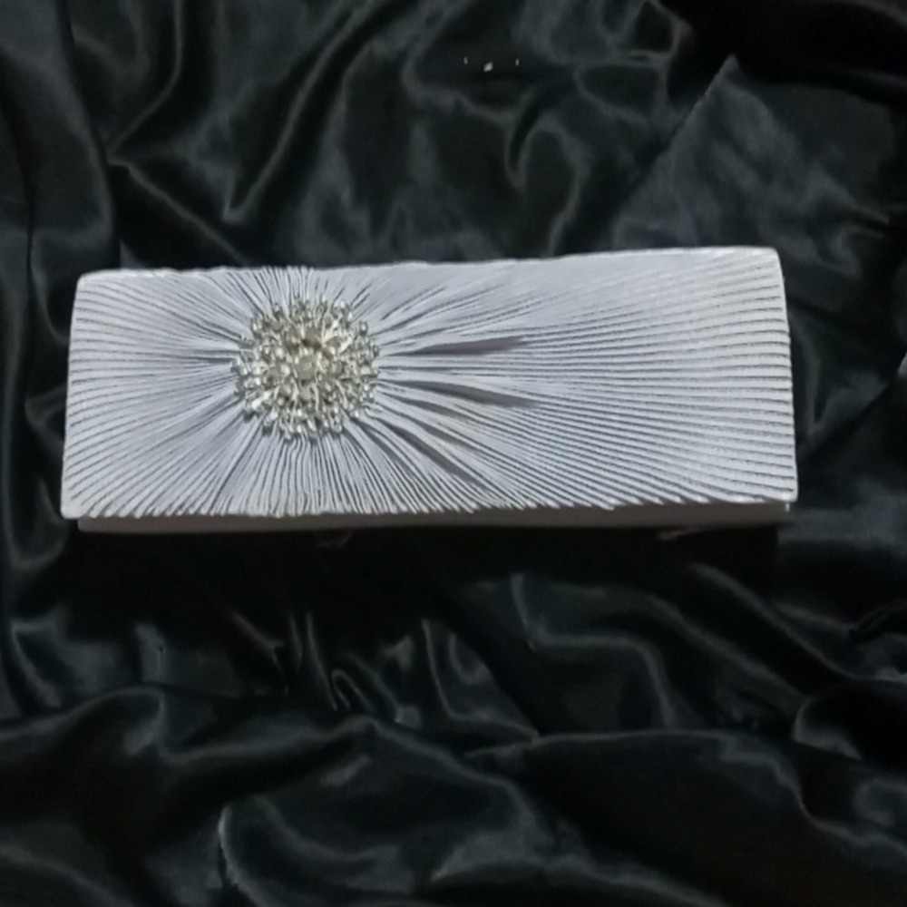 Silver rhinestone clutch